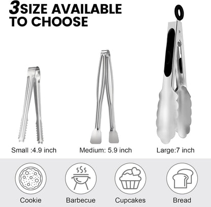 Chengu 12 Pack Stainless Steel Kitchen Tongs 7/9/12 Inches Food Serving Tongs Non Stick Cooking Clips for Kitchen Cooking Barbecue Buffet Wedding Family Gathering Grill Salad