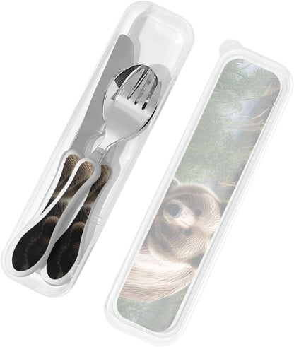 3-Piece Kids Silverware Set With Storage Case, Stainless Steel Reusable Children Safe Knife Spoon Fork Set Parrots On Branches Children Flatware Set For Kids Lunch Box