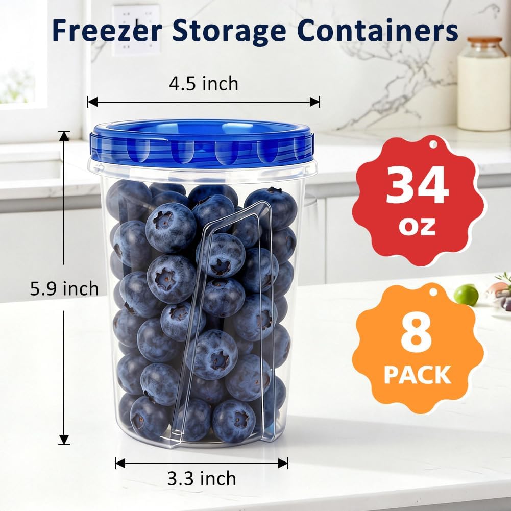 10 Pack 17oz Reusable Freezer Storage Containers with Twist Top Lids Airtight, Clear Plastic Food Storage Meal Prep Containers for Leftover Lunch Fruit Salad Snack, Small Soup Container Microwave Safe