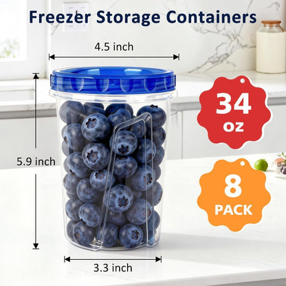10 Pack 17oz Reusable Freezer Storage Containers with Twist Top Lids Airtight, Clear Plastic Food Storage Meal Prep Containers for Leftover Lunch Fruit Salad Snack, Small Soup Container Microwave Safe