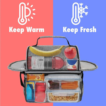 opux Insulated Lunch Bag Women Men, Dual Compartment Leakproof Lunch Box Adults Kids, Double Decker Meal Prep Bento Lunch Cooler Tote with Shoulder Strap for Work Office School Travel, Floral Purple