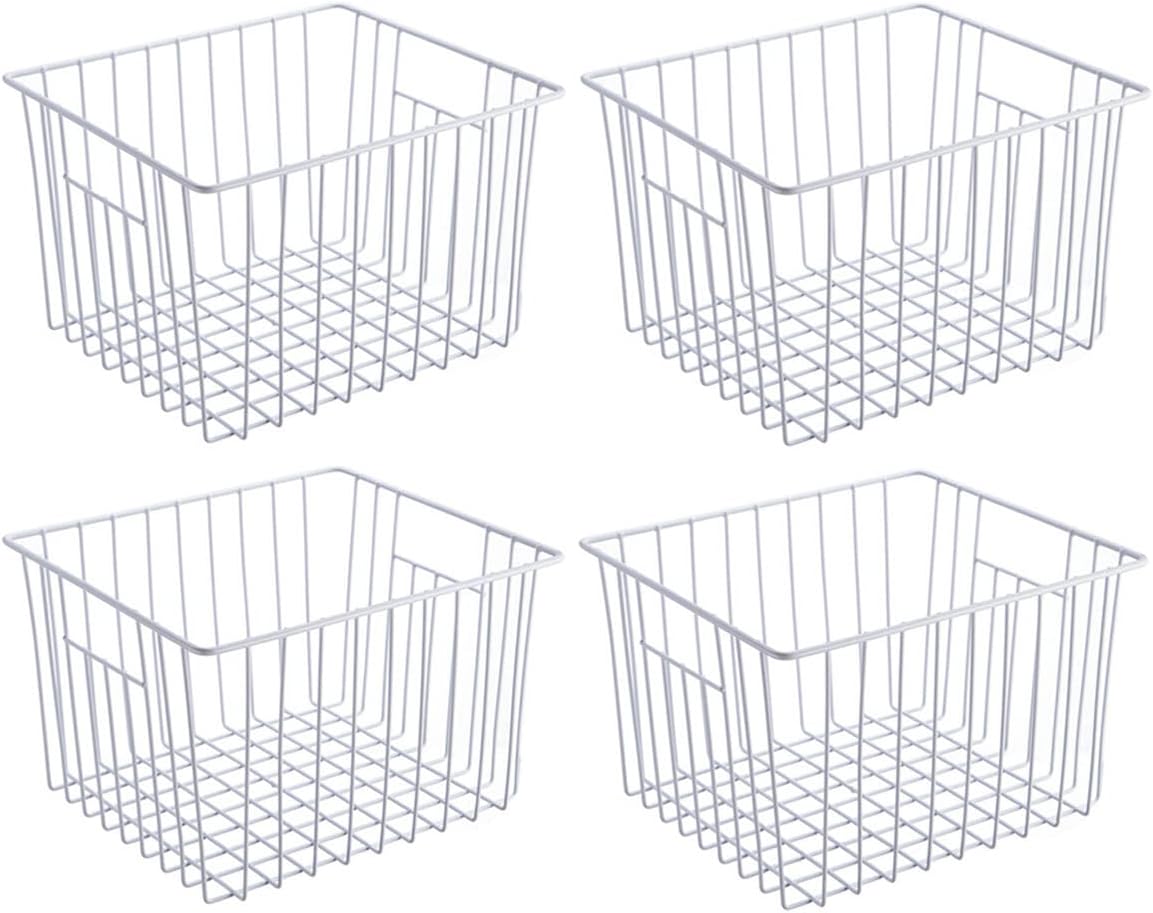 Slideep Wire Baskets Farmhouse Freezer Organizer Storage Bin Basket with Handles, Food Storage for Kitchen Cabinets, Pantry, Closet, Bedroom, Bathroom, Office 3 Pack