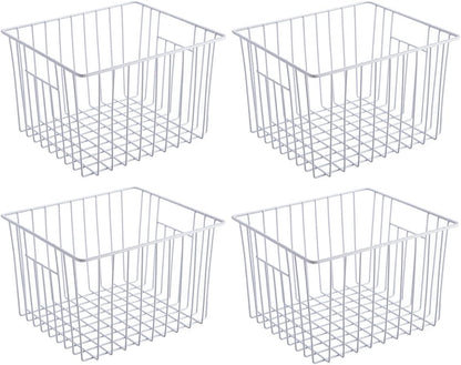 Slideep Wire Baskets Farmhouse Freezer Organizer Storage Bin Basket with Handles, Food Storage for Kitchen Cabinets, Pantry, Closet, Bedroom, Bathroom, Office 3 Pack