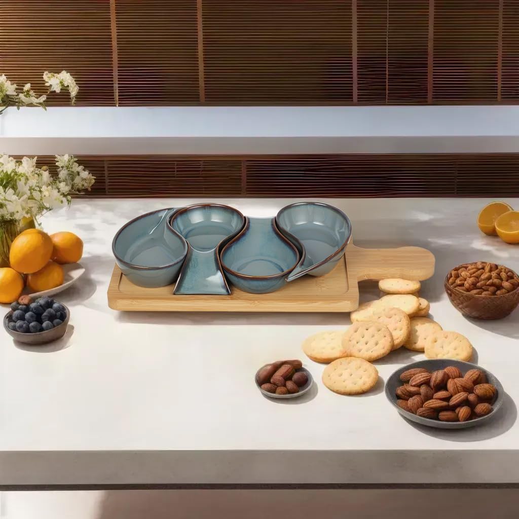 4-pc Porcelain Serveware for Chip Dip,Topping serving, Appetizer serving, Condiment Serving Tray, Serving Trays for Party, Party Hosting Essentials