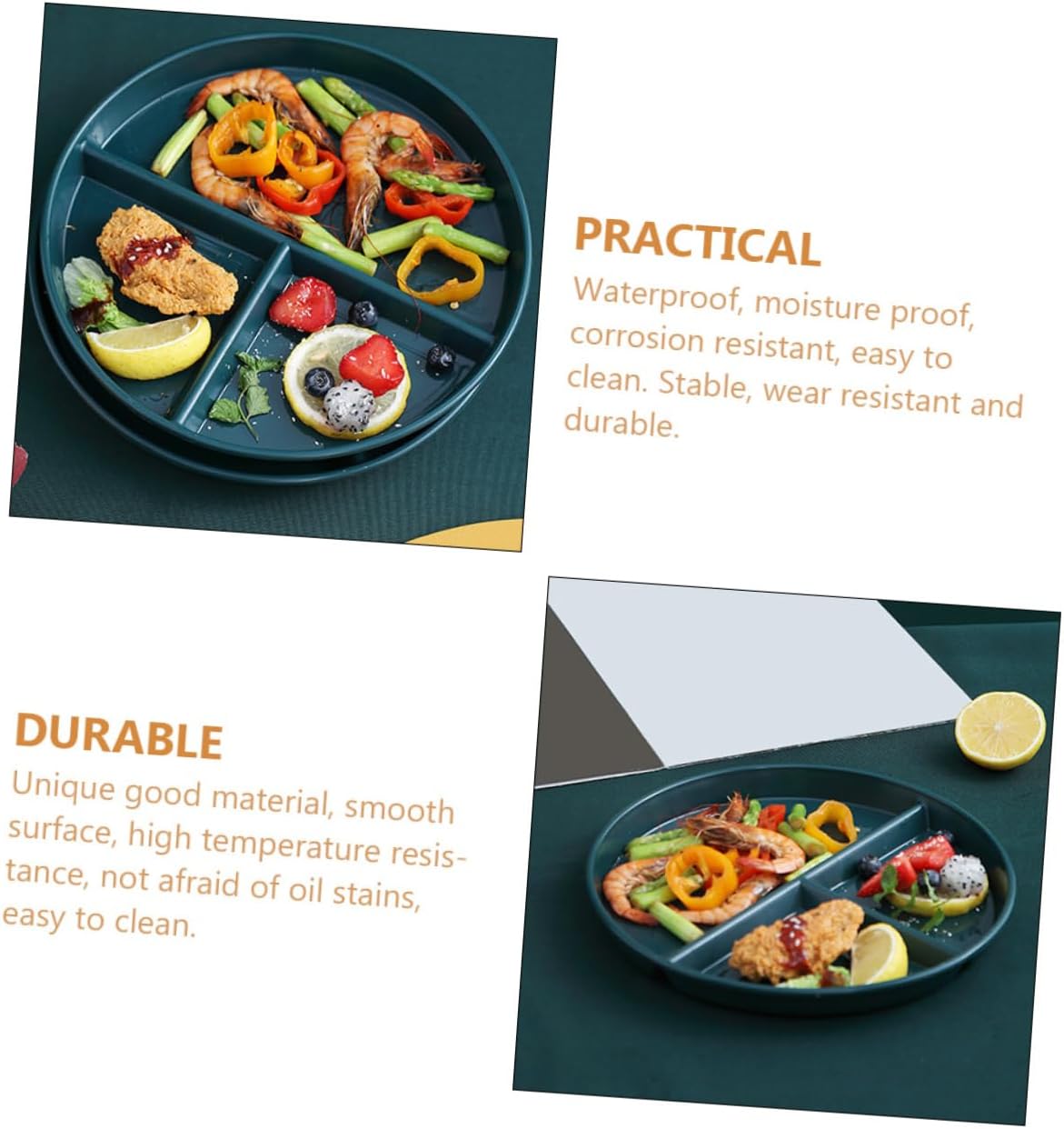 MAGICLULU PP Divided Plate for Portion Control Three-Compartment Tray Fixed Breakfast Plate for Diet Management for Adults Meal Prep and Healthy Eating