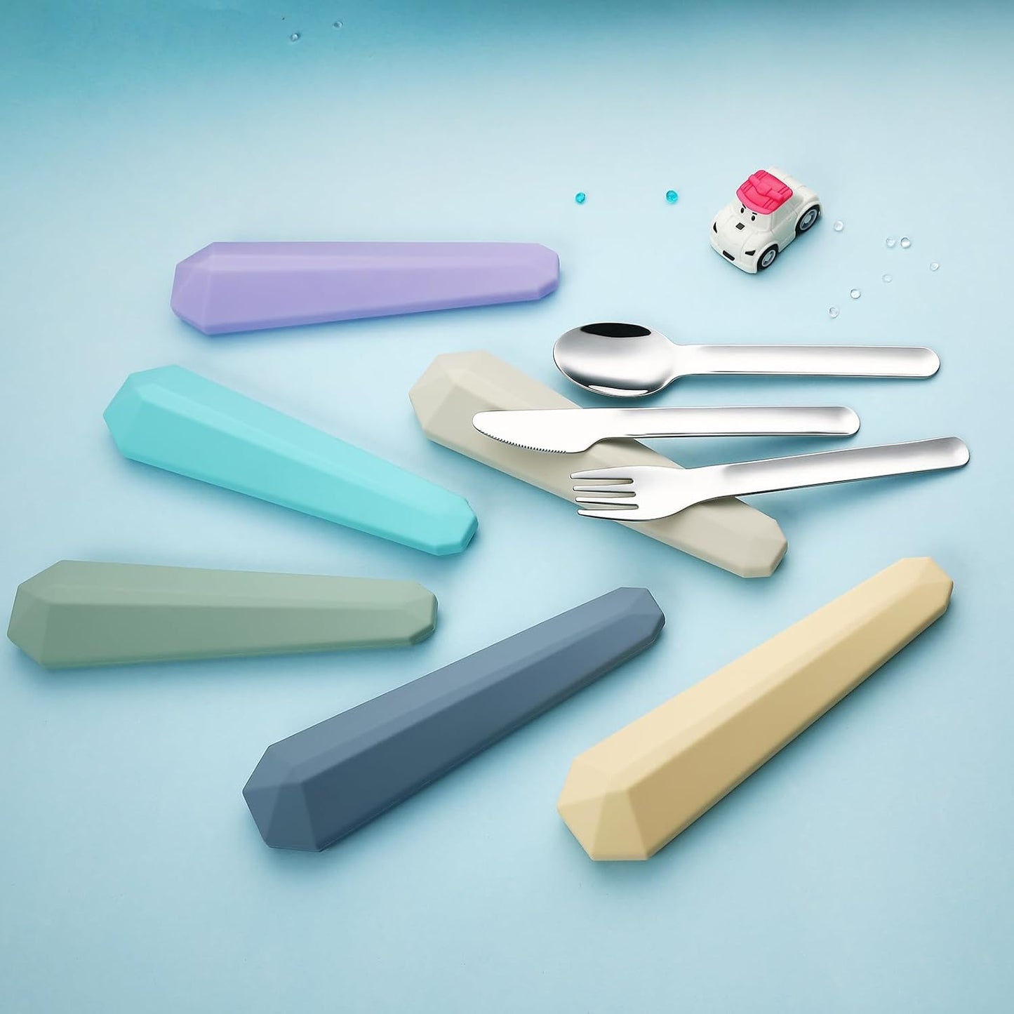 Utensils for Lunch Box Accessories, DEVICO Travel Silverware Set with Case, Camping Flatware Include 18/8 Stainless Steel Knife Fork and Spoon Set, Reusable Portable Cutlery Set for School (Teal)
