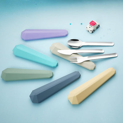 Utensils for Lunch Box Accessories, DEVICO Travel Silverware Set with Case, Camping Flatware Include 18/8 Stainless Steel Knife Fork and Spoon Set, Reusable Portable Cutlery Set for School (Teal)