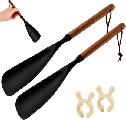 2Pack Cooking Spoon, Silicone Spoonula Spatula with Wooden Handle
