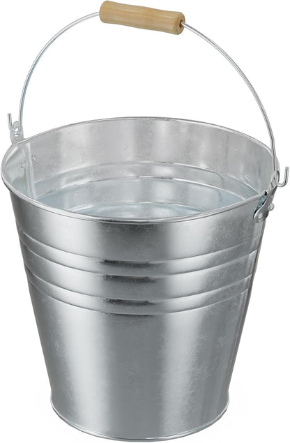 4 Gallon Galvanized Ice Bucket - Large Metal Beverage Tub with Wood Handles - Rustproof Drink Cooler for Beer Wine Champagne Party Wedding BBQ Mimosa Bar - 13" x 13" x 12"