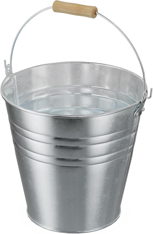 4 Gallon Galvanized Ice Bucket - Large Metal Beverage Tub with Wood Handles - Rustproof Drink Cooler for Beer Wine Champagne Party Wedding BBQ Mimosa Bar - 13" x 13" x 12"