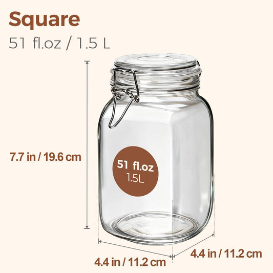 ComSaf Square Glass Jars with Airtight Lids 51 oz 3 Pack Wide Mouth | Flour sugar rice, Kimchi pickling, Sourdough pickling, Pantry organization, Dry food storage, Kitchen storage canister