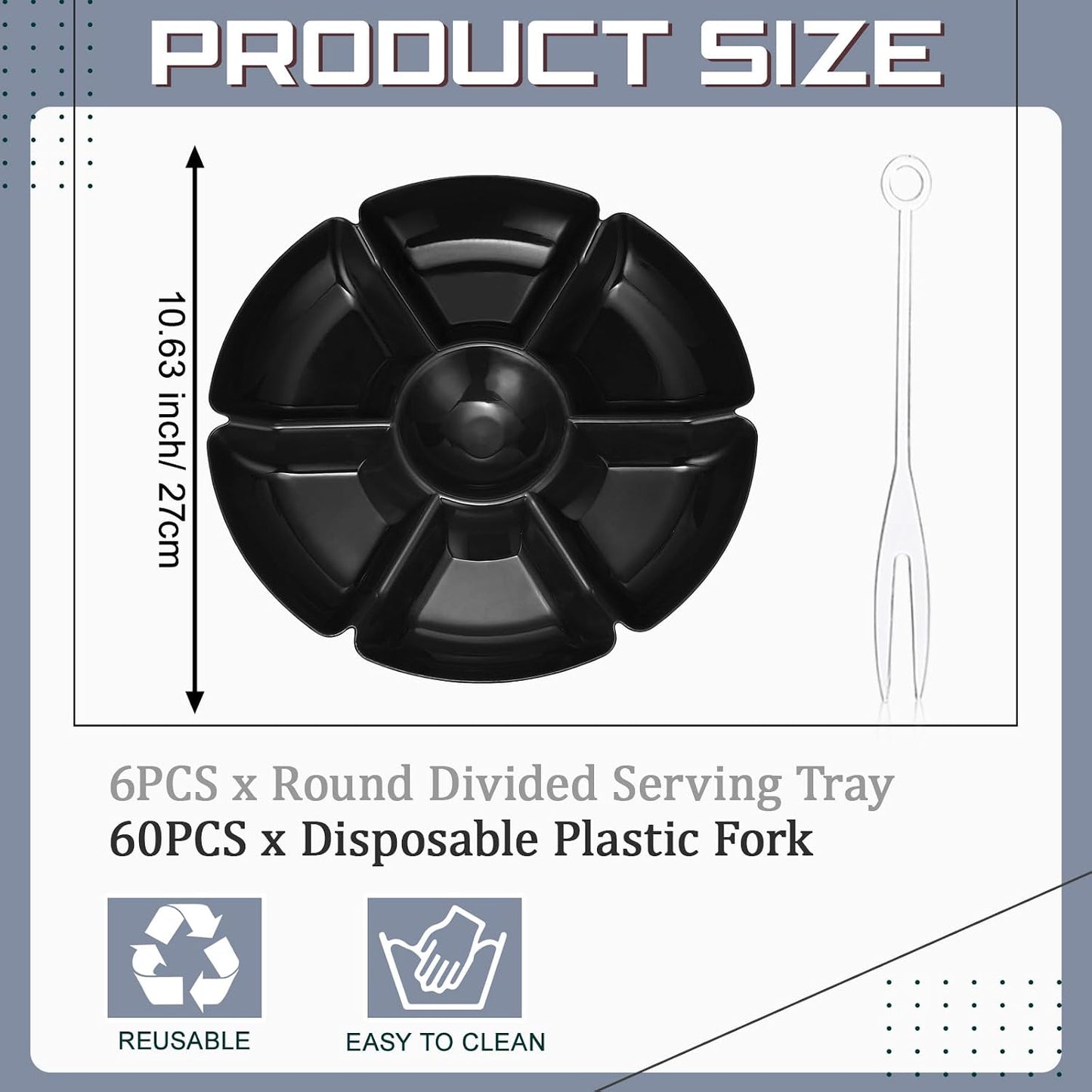 Zhehao 6 Pcs Plastic Divided Serving Trays with 60 Pcs Disposable Fork, 7 Compartments Round Chip Dip Plate, Petal Shape Platter, 10.6'' Snacks Serving Dish for Party Candy Nuts Fruits (Vibrant Color)