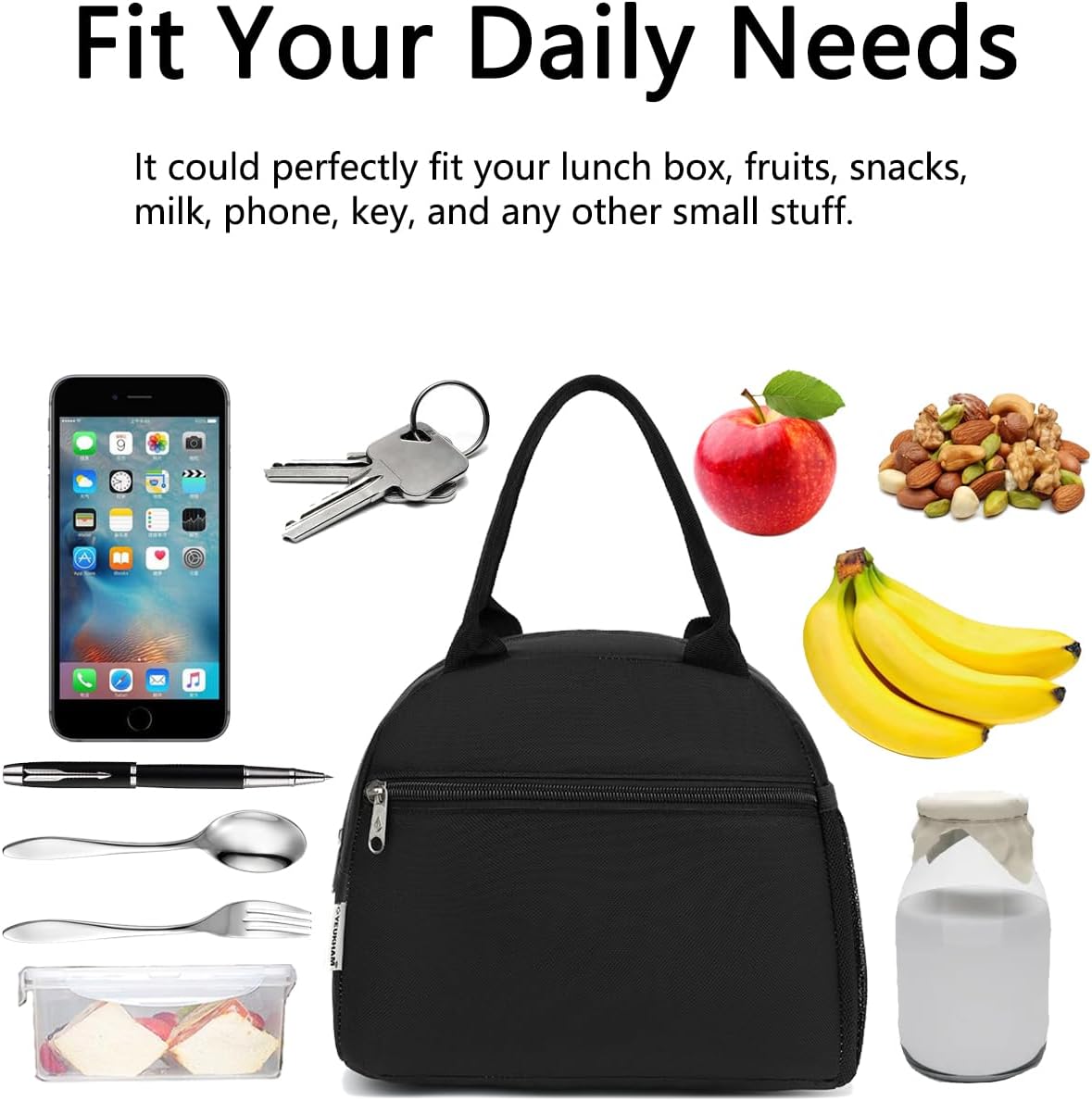 GYEUKHAM Lunch Bag Women, Lunch Box for Adult Men Kids Girls, Small Cute Lunchbox Tote Large Capacity Insulated Lunch Container Cooler for Work School Picnic Travel, Black White Stripes