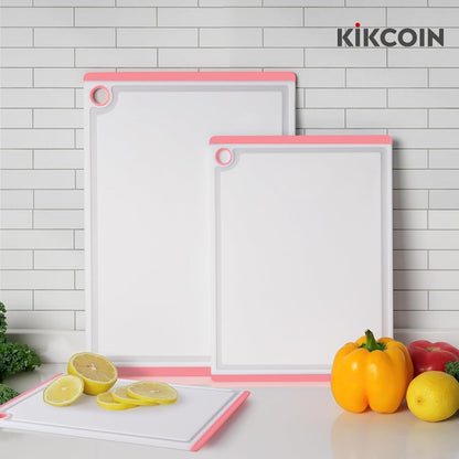 Kikcoin Plastic Cutting Boards for Kitchen, 3-Piece Large Cutting Board Set Dishwasher Safe Chopping Boards with Non-slip Feet and Juice Grooves, Gray
