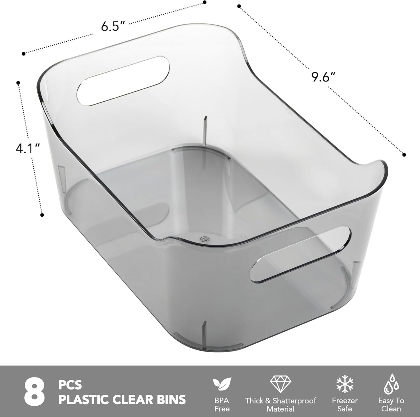 Tiawudi 8 Pack Plastic Storage Bins, Clear Pantry Organizers and Storage Containers, Multi-Use Organizer Bins for Kitchen, Bathroom, Office, Shelf, Fridge, Home Edit and Cabinet Organizers