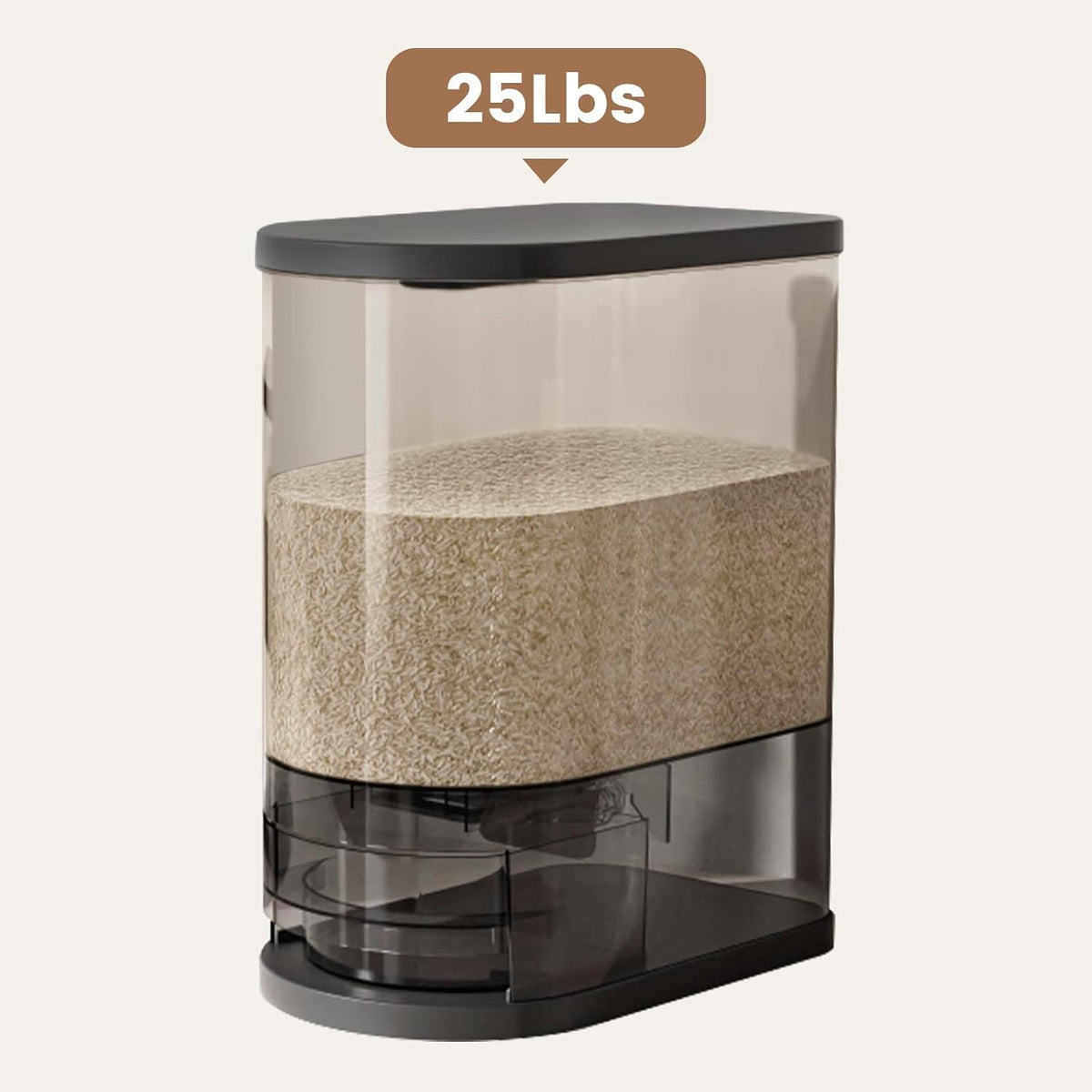SYNCVIBE Large Rice Dispenser 22-25Lbs, Cereal Dispenser Rice Container Food Storage Container with Measuring Cup, Cereal Containers Storage Kitchen Storage Household Moisture Proof Holder, Black