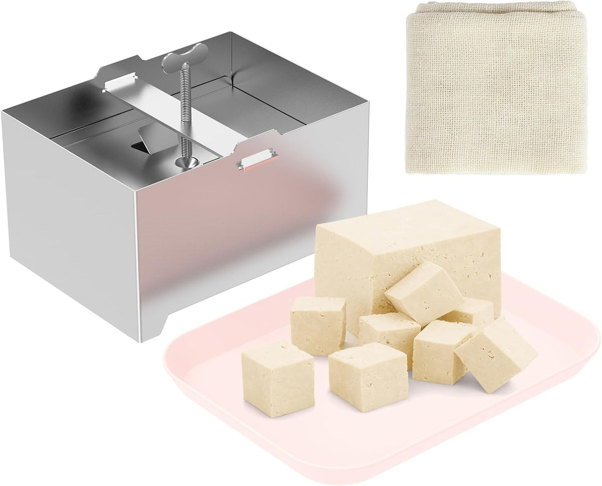 Tofu Press Kit Food Grade 304 Stainless Steel Tofu Maker with Gauze and Drip Tray Detachable and Pressure Adjustable Press Maker for Homemade Cheese yogurt(Large)