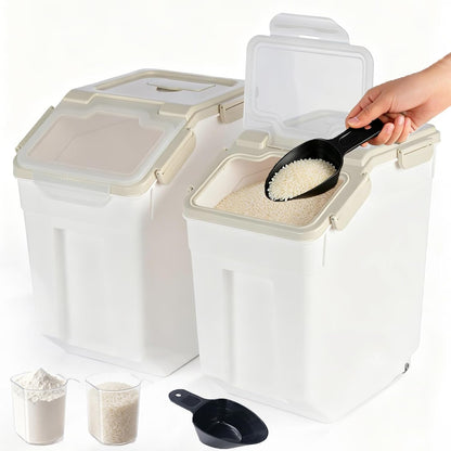 RUIAN 2Pcs Large Flour Storage Container Bin 50Lb Airtight Rice Storage Containers with Wheels Seal Locking Lid, BPA Free with Measuring Cup&Scoop for Flour, Rice, Grain 100LBS Total (Blue)