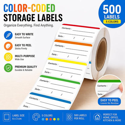 500 pcs Food Labels, 1.18 x 2.36 Inch Freezer Labels, Removable for Food Containers, Mason Jars, Water/Oil/Tear Resistant, No Residue Food Storage Labels, Perfect for Kitchen