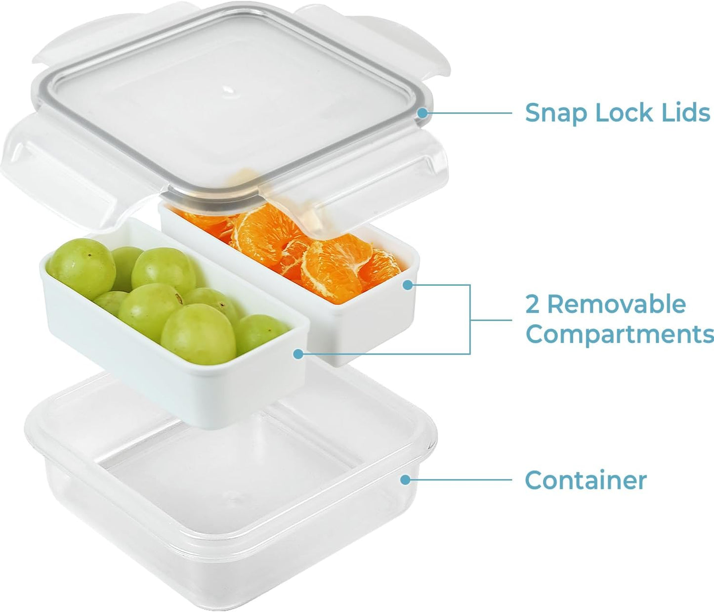 carrotez 2 Compartment Small Snack Containers, Mini Snack Containers for Mini Fridge, Small Divided Food Storage Containers, Airtight Lids, Reusable, 1.1 cup, 2 PACK