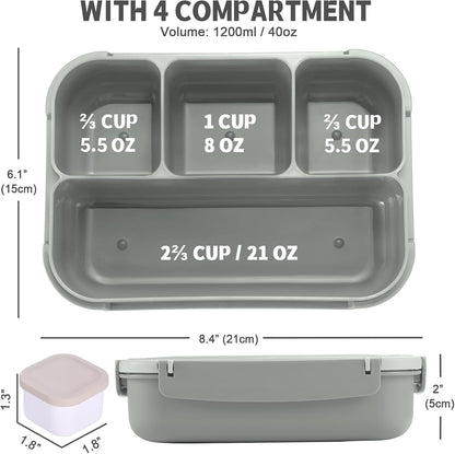 Bento Box Adult Lunch Box, Lunch Containers for Kids Girls Boys with 4 Compartments, Lunchable Food Container with Utensils, Sauce Jar, Muffin Liners, 40 Oz/5 Cup, Microwave Safe, Lavender