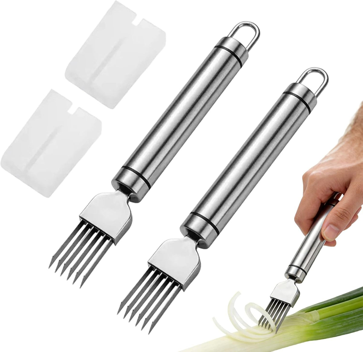 Green Onion Slicer 2 Pack Stainless Steel Multi-Blade Herb Cutter Tool