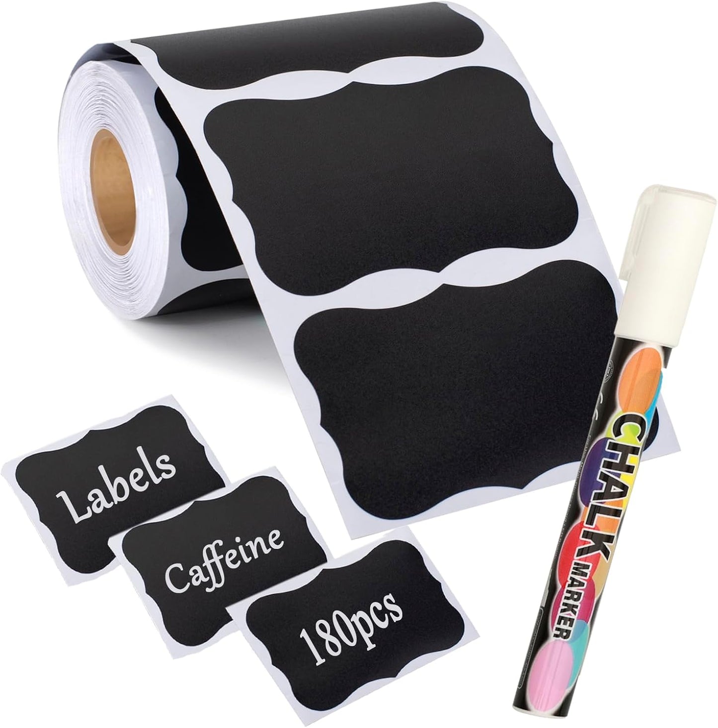 180 pcs Chalkboard Labels Stickers Waterproof Blackboard Waves | Chalkboard Sticker with White Chalk Marker Rectangle Chalkboard Labels for Containers, Mason Jars, Food Storage