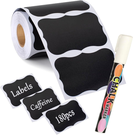 180 pcs Chalkboard Labels Stickers Waterproof Blackboard Waves | Chalkboard Sticker with White Chalk Marker Rectangle Chalkboard Labels for Containers, Mason Jars, Food Storage