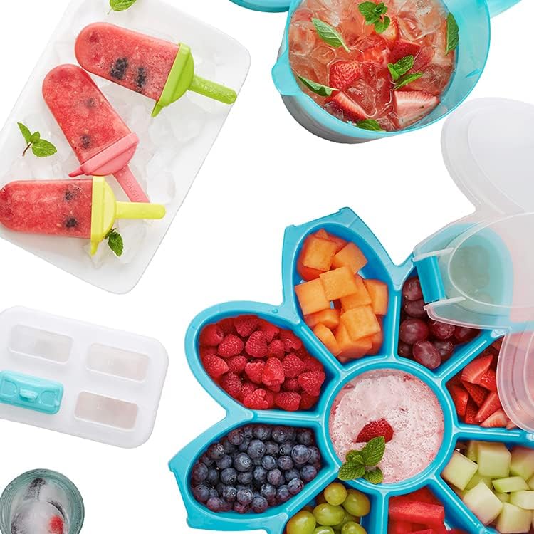 KOLORAE Flower Snack Serving Tray - 9 Compartment Party Platter with Dressing Cup for Chips and Dip, Fruits and Veggies - Game Day & Summer Entertaining Tray