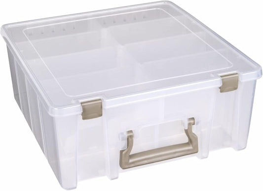 ArtBin 6990SO Super Satchel Double Deep with Removable Dividers, Large Portable Art & Craft Storage with Handle, Translucent/Gold
