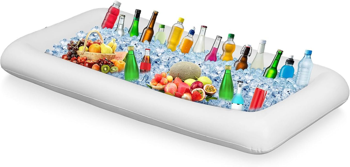 Leitee Inflatable Serving Bar with Drain Plug 52 x 24 x 5'' Inflatable Ice Serving Buffet Bar for Party Food Cooler Buffet Drink(Black,Basic Style)