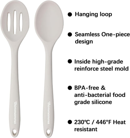 Silicone Cooking Spoon, Nonstick Kitchen Spoons for Cooking, Slotted and Solid Serving Spoon Heat Resistant, Silicone Mixing Spoons Basting for Nonstick Cookware 4 Pack