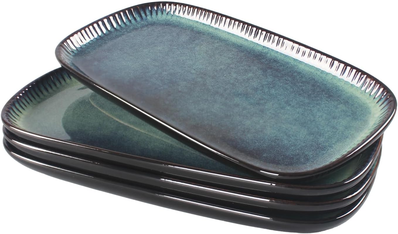 Porcelain Rectangular Plates, Large Cookie Trays, Set of 4, Shatterproof, Dishwasher-Safe, Perfect for Sushi, Baguettes, Snacks, Appetizers, Rolls, or Table Centerpieces.