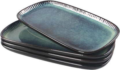 Porcelain Rectangular Plates, Large Cookie Trays, Set of 4, Shatterproof, Dishwasher-Safe, Perfect for Sushi, Baguettes, Snacks, Appetizers, Rolls, or Table Centerpieces.