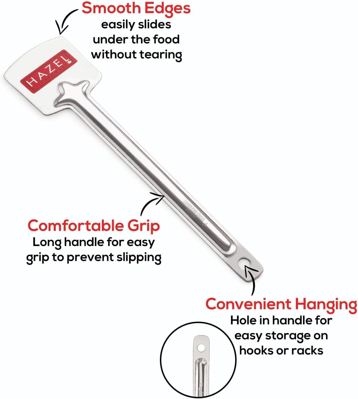 HAZEL Stainless Steel Cake Pie & Pastry Serving Spoon with Handle Slicer Lifter, Silver
