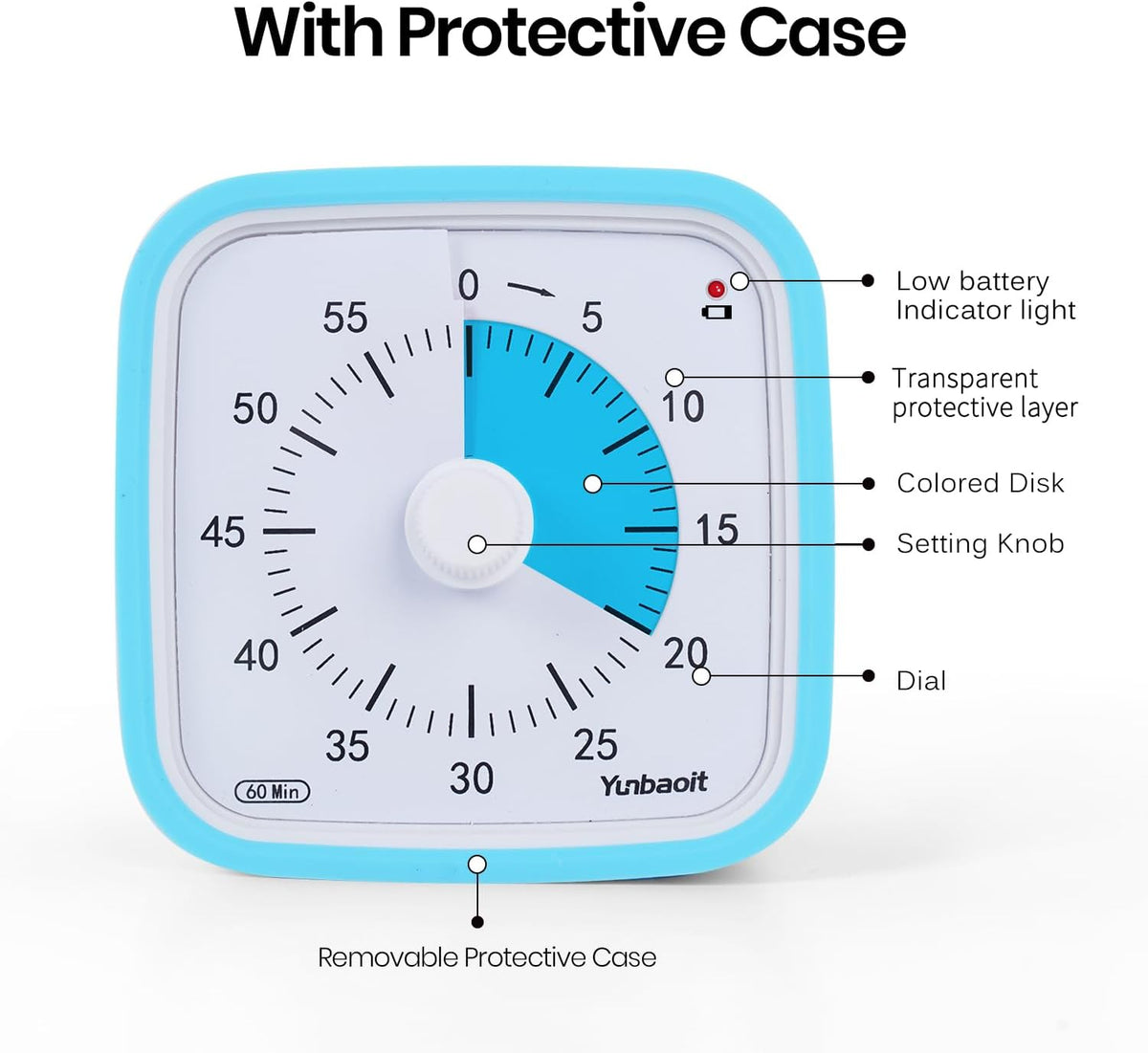 Yunbaoit Rainbow Visual Timer for Kids, 60-min Countdown Timer, Blue
