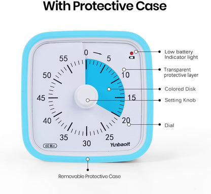 Yunbaoit Rainbow Visual Timer for Kids, 60-min Countdown Timer, Blue