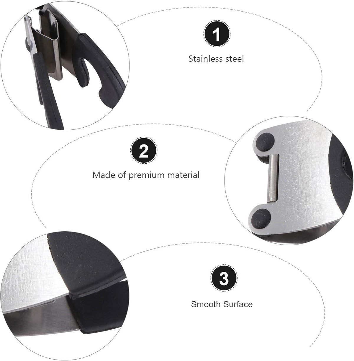 2pcs Stainless Steel Pot Clip Spoon Rest with Black Rubber