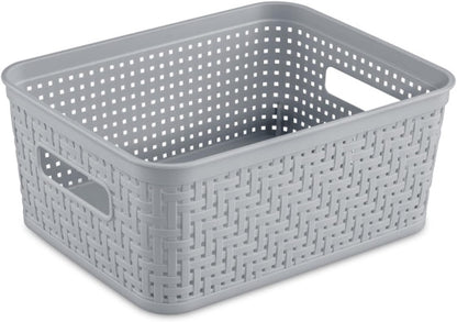 Sterilite 6-Pack Tall Basket, Woven Plastic Storage Baskets for Organization, Cement - Organizing Bin Containers with Handles for Bedroom, Bathroom, Dorm, and Closet
