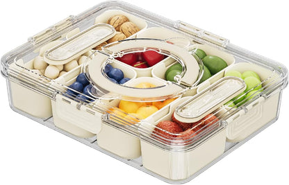 2 Pack Divided Serving Tray with lid and Handle, 8 & 4 Compartments Snackle Box with Utensils, Fridge Food Veggie Condiment Storage, Kitchen Clear Food Container for Picnic, Camping, School