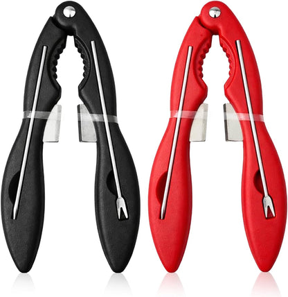 2-Piece Multifunctional Crab & Lobster Cracker Tool Set, Portable Seafood Crackers with Picks, Black and Red