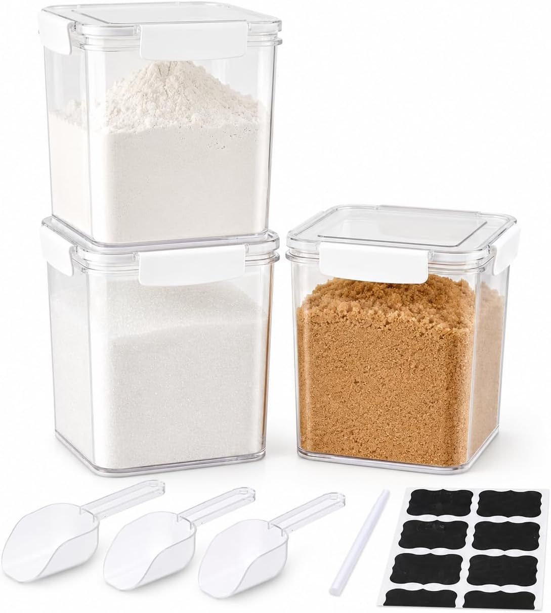 Set of 2 Large Food Storage Jars 4L - Airtight Containers with Lids, White with Free Spoon - Kitchen Canisters for Sugar,Flour,Coffee,Pantry Organization-S