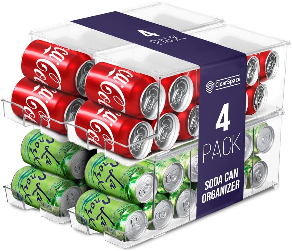 ClearSpace Soda Can Organizer & Soda Can Dispenser for Refrigerator - Fridge Organizer & Stackable Drink Organizer for Fridge or Refrigerator - Holds 12 Cans Each, BPA Free - 2 Pack