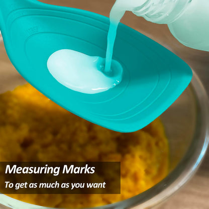 Large Silicone Cooking Spoon, Non-Stick Solid Spoon set with Deep Bolw and Measurement Mark for Mixing, Serving, Draining, Scooping, Scraping, Heat Resistant Kitchen Utensils, Black
