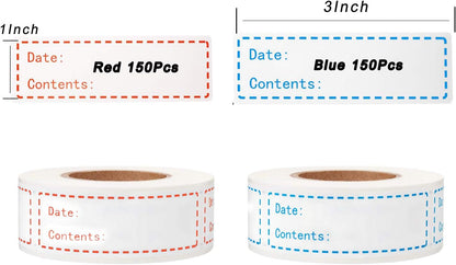 300pcs Removable Freezer Labels, Yoget 1 x 3 Inch Food Storage Stickers, Refrigerator Freezer Paper Label Easy Clean Leaves No Residue, 2 Color Food Labels Roll