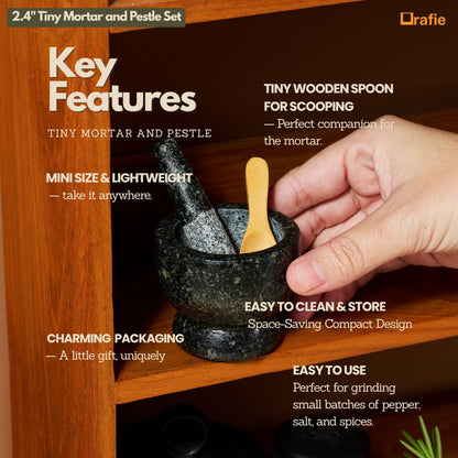 2.4" Tiny Mortar and Pestle Set with Wooden Spoon
