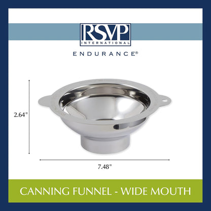 RSVP International Endurance Canning Collection Non-Reactive 18/8 Stainless Steel, Dishwasher Safe, Funnel, Wide Mouth, 2-3/4"