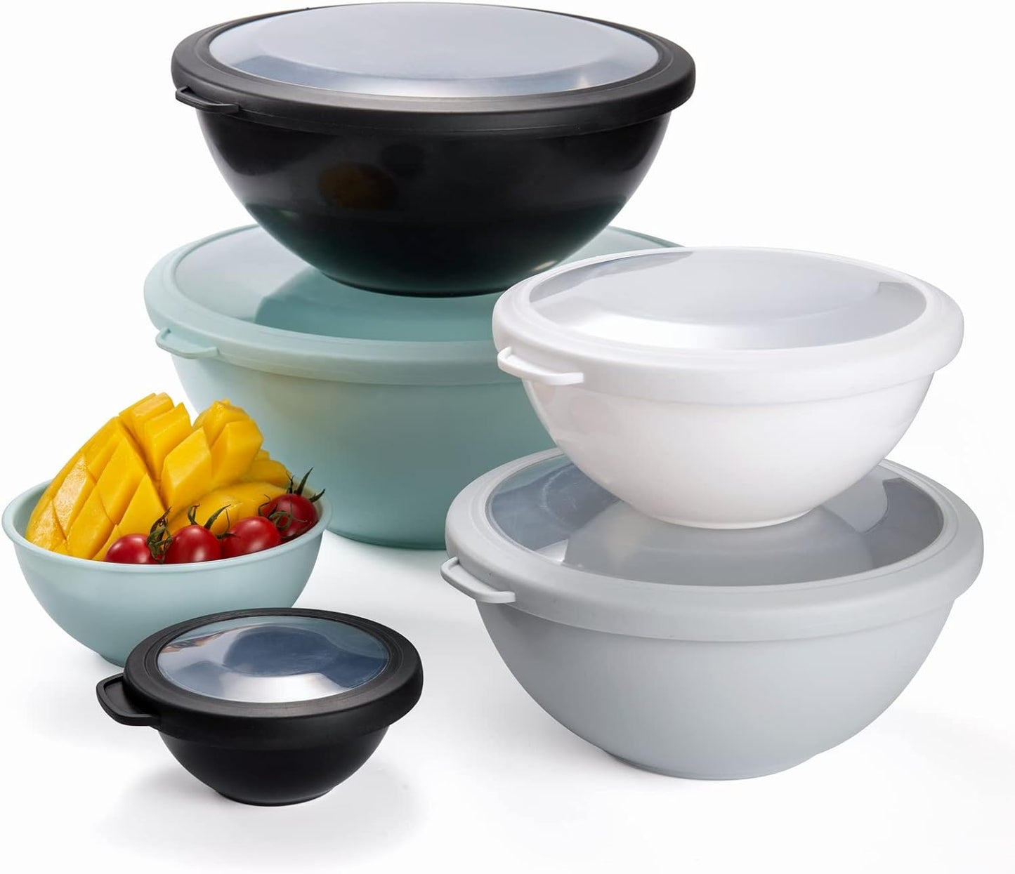 COOK WITH COLOR Mixing Bowls with Lids - 12 Piece Plastic Nesting Bowls Set includes 6 Prep Bowls and 6 Lids, Microwave Safe Mixing Bowl Set, Pink Embossed - Colors B