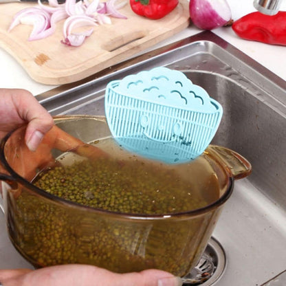 Clip On Strainer All Pots and Pans,Plastic Leaf Shape Rice Wash Sieve,Pasta Strainer Clip on Food Strainer Meat Vegetables Fruit PP Kitchen Colander,Rice Wash Tool,Blue 1204060NZX40QH 13x11x3.5cm