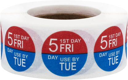 Dissolvable Tuesday Through Saturday 5 Day Food Rotation Labels, 3/4 Inch Use by Stickers, 500 Total Adhesive Labels on a Roll for Restaurant and Kitchen Prep – Made in The USA